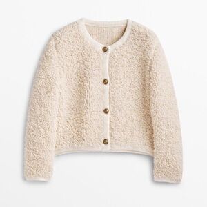 Zara Massimo Dutti Boucle Knit Cardigan with Buttons Cream/Ivory Medium